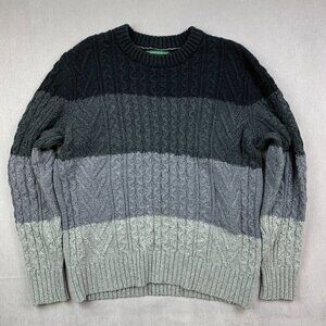 American Eagle Mens Sweater Large Gray Colorblock Crewneck Fisherman Cable Knit